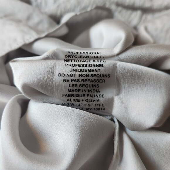 Sz4 Alice + Olivia Beaded Silk Blouson Mini Dress in Silver Gray - Picture 10 of 15